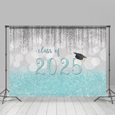 Aperturee - Silver Blue Glitter Class Of 2025 Grad Photo Backdrop